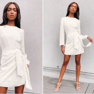 LULU's Bachelorette Engagement Bridal Sexy Long Sleeve Wrap Mini Dress